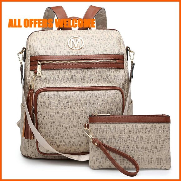 Large Convertible Backpack Purse with Tassel Faux Leather 11 Pockets